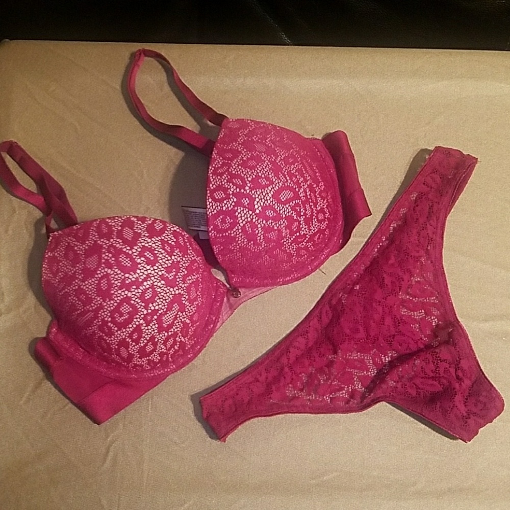 Victoria's Secret cranberry cheetah lace set